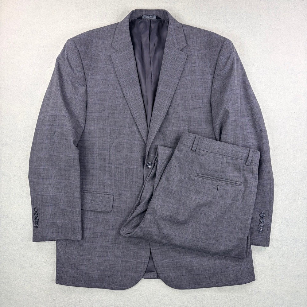 Jos A Bank Mens Gray Glen Plaid Blue Accent 2 Piece Pleated Suit 42R 36x30 - Picture 2 of 15